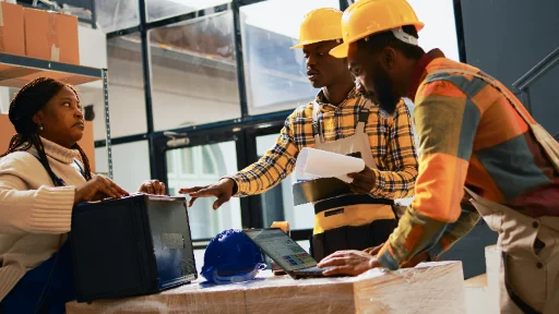 Construction team discussing project plans