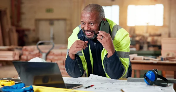 Industrial worker wearing high-visibility safety clothing